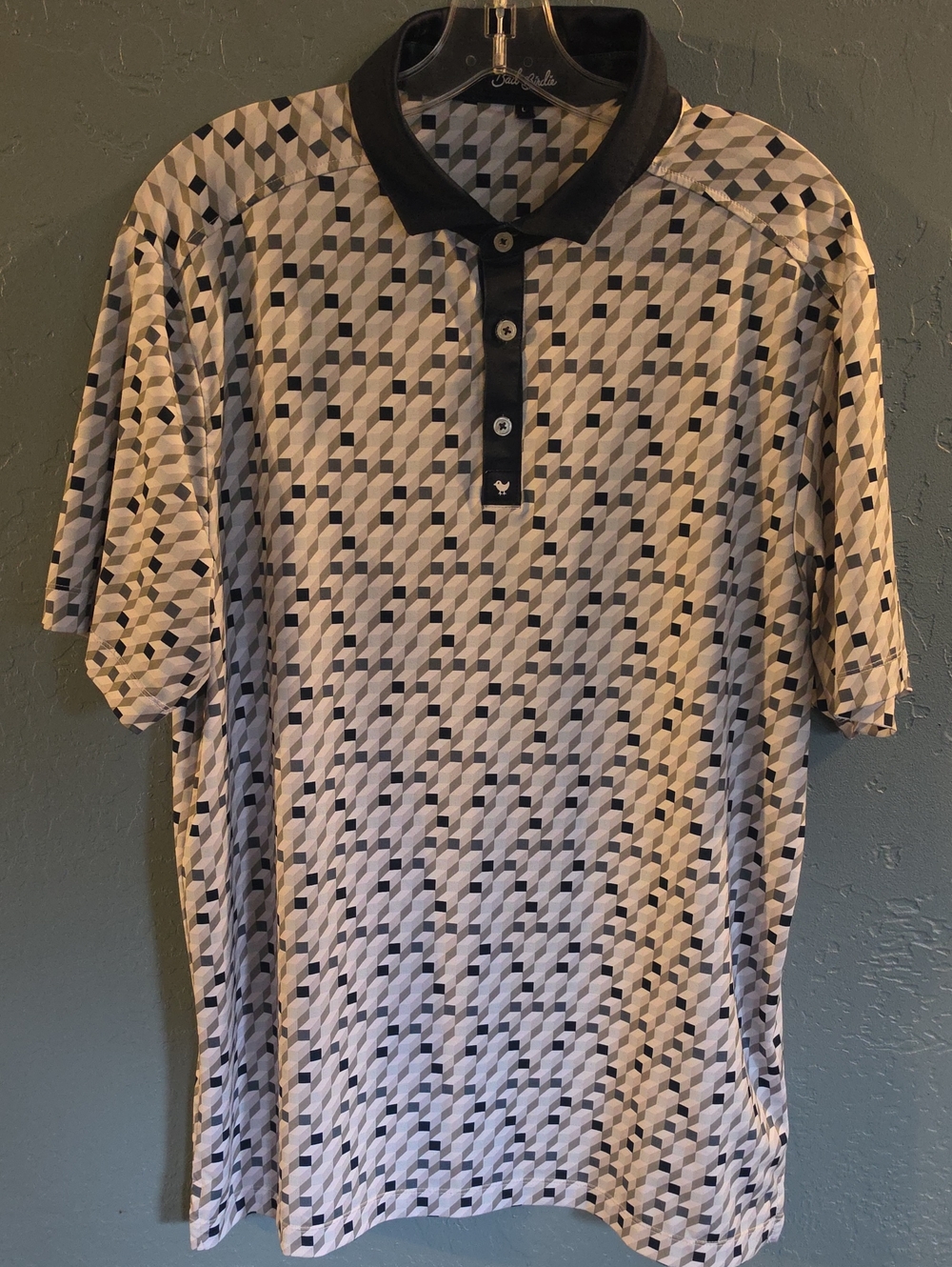 Bad Birdie Navy & White Box Geometric Polo